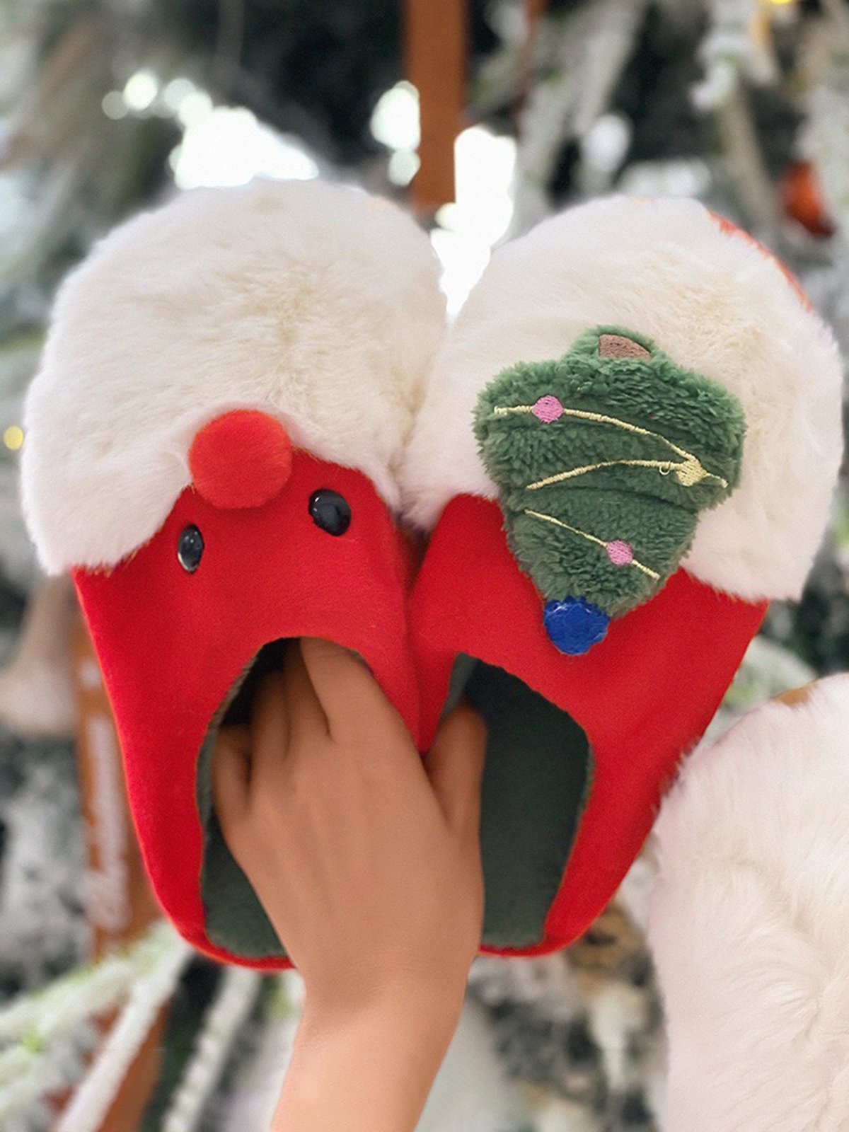 Christmas Color Block Warm Indoor Thermal Slippers
