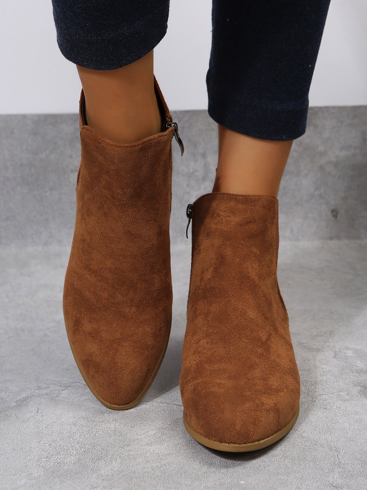 Brown Faux Suede Simple Commuting Chelsea Boots
