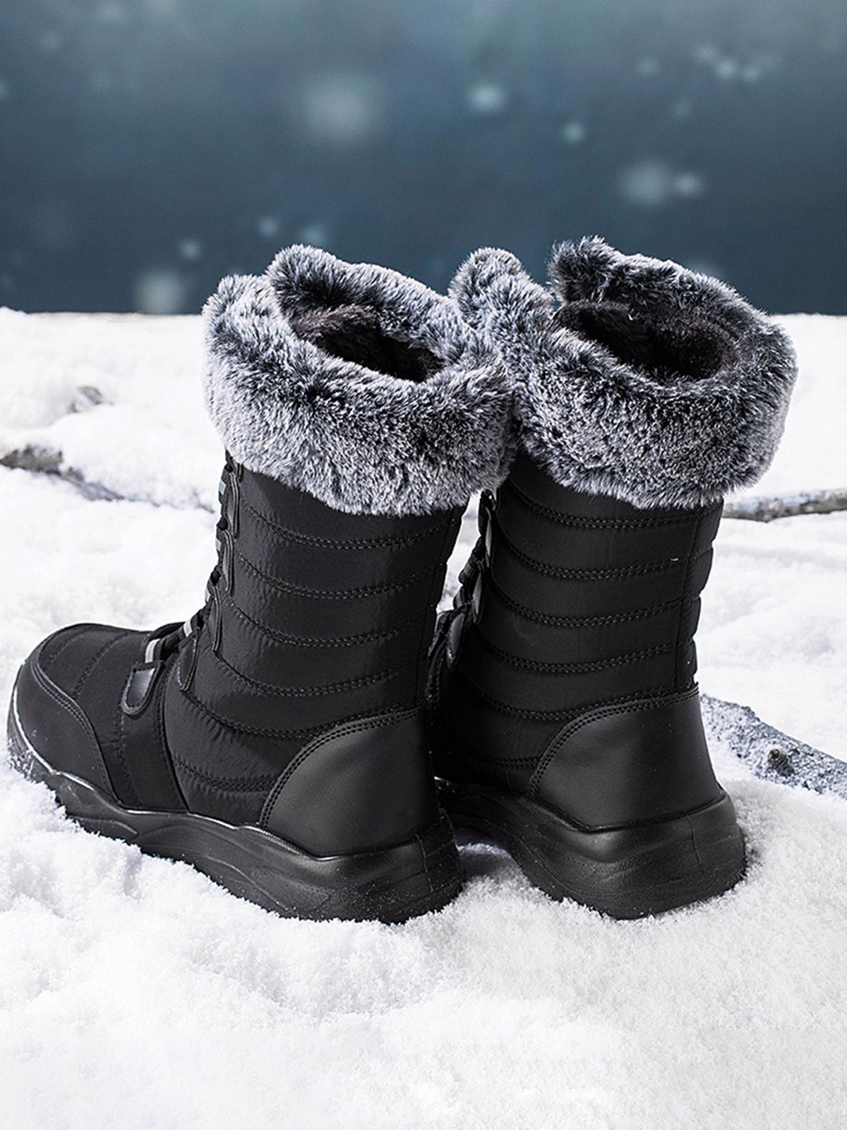 Plus Size Non-Slip Furry Lined Lace-Up Outdoor Boots