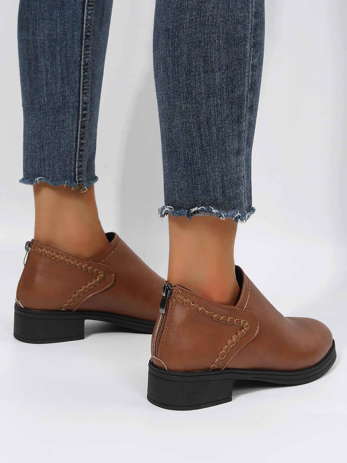 Low Heel Ankle Boots With Simple Stitching Design