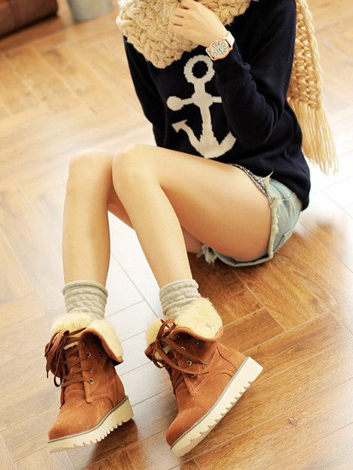 Artificial Suede Upper Long Plush Thermal Boots