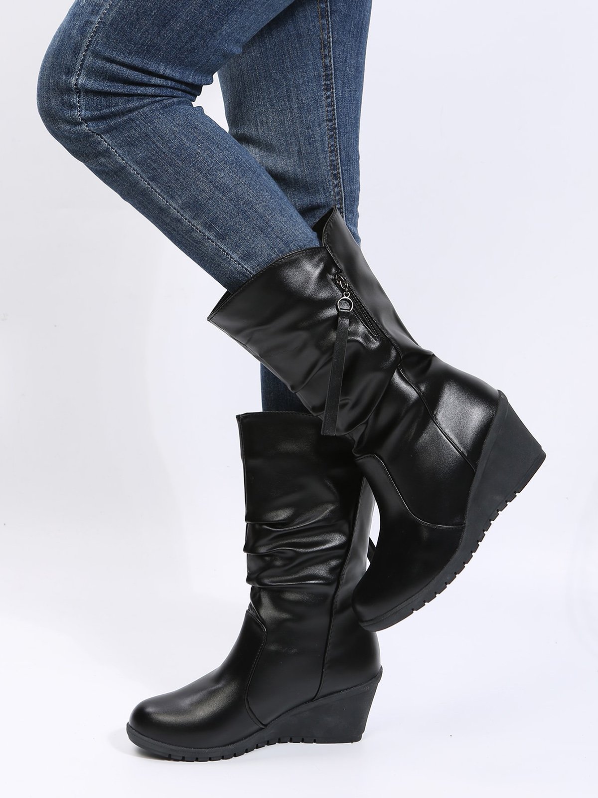 Casual Thermal Lined Side Zip Wedge Snow Boots