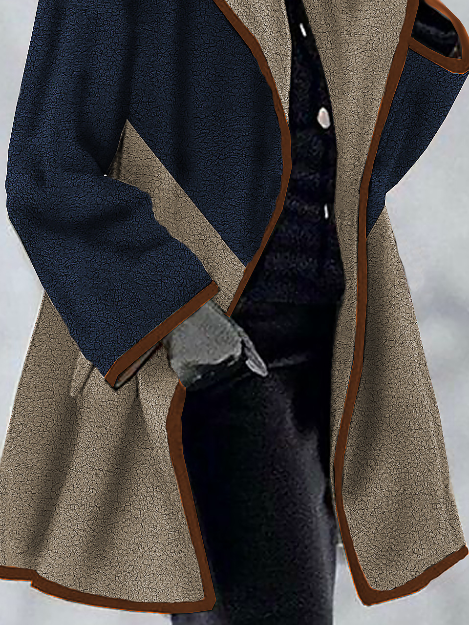 Color Block Loose Shawl Collar Teddy Jacket