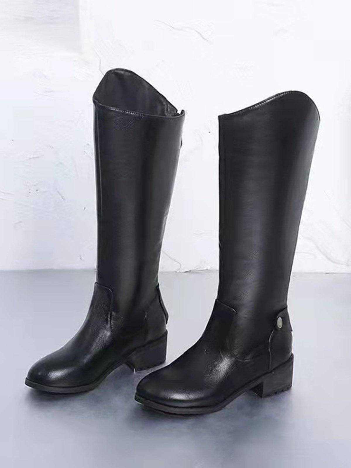 Plus Size Vintage Back Zip Riding Boots with Buckle Decor