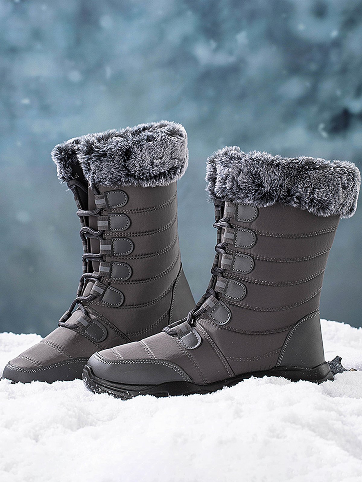 Plus Size Non-Slip Furry Lined Lace-Up Outdoor Boots