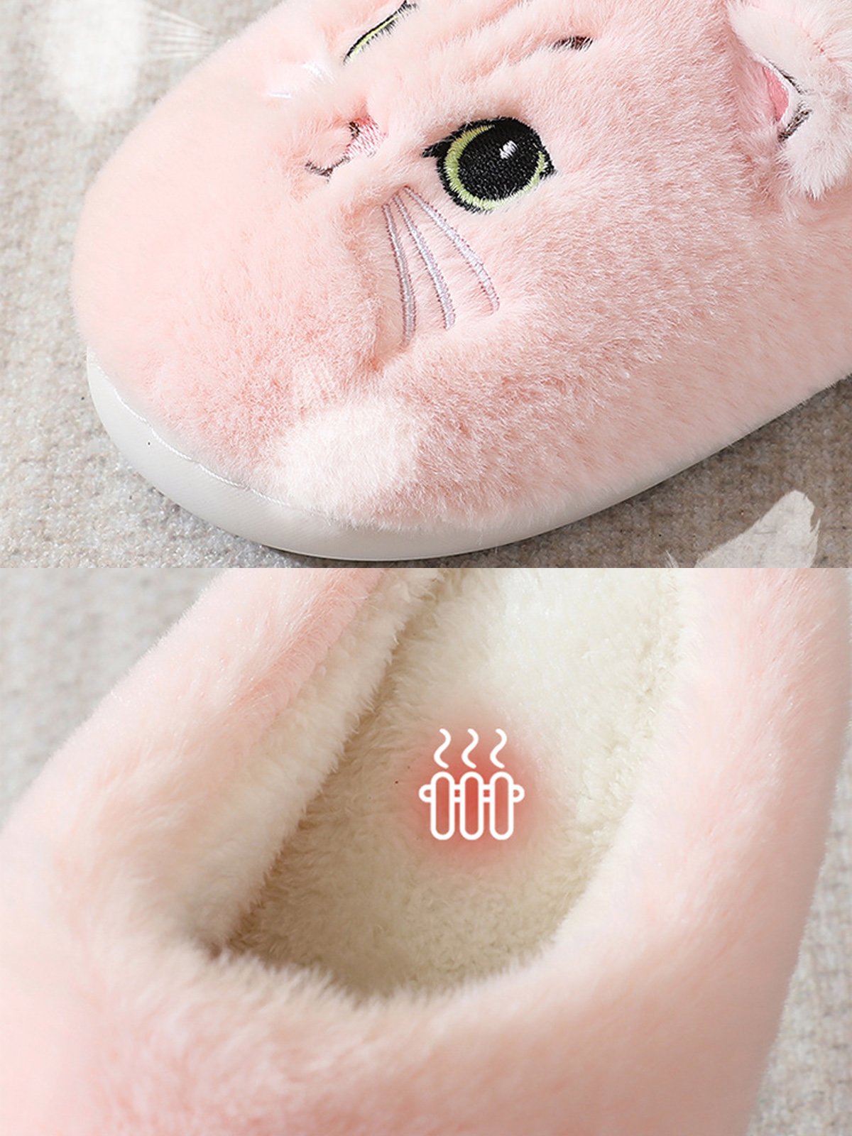 Cartoon Cat Design Embroidered Fuzzy Novelty Slippers