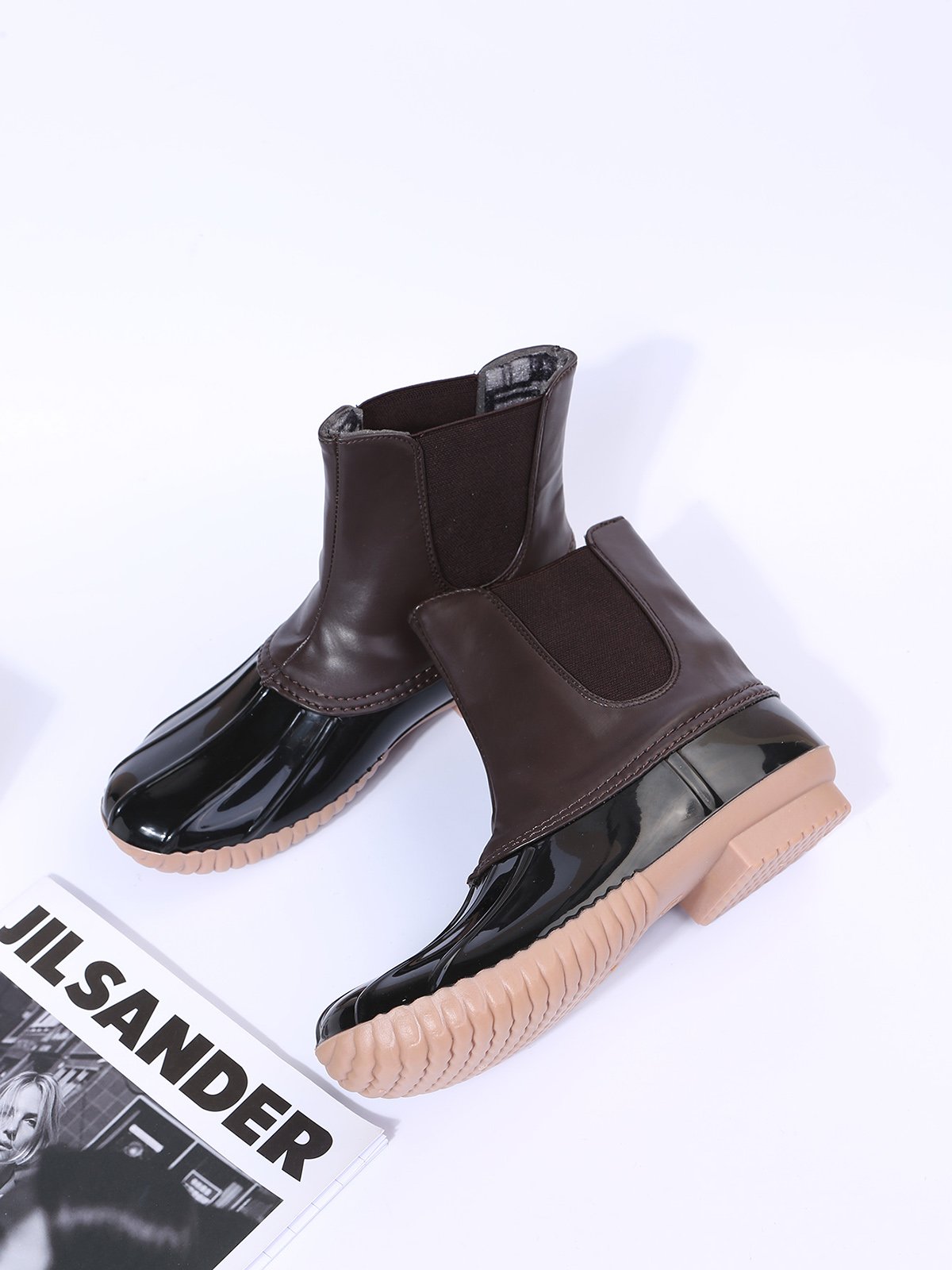 Leopard Plain Plush Warm Panel Waterproof Duck Bean Boots