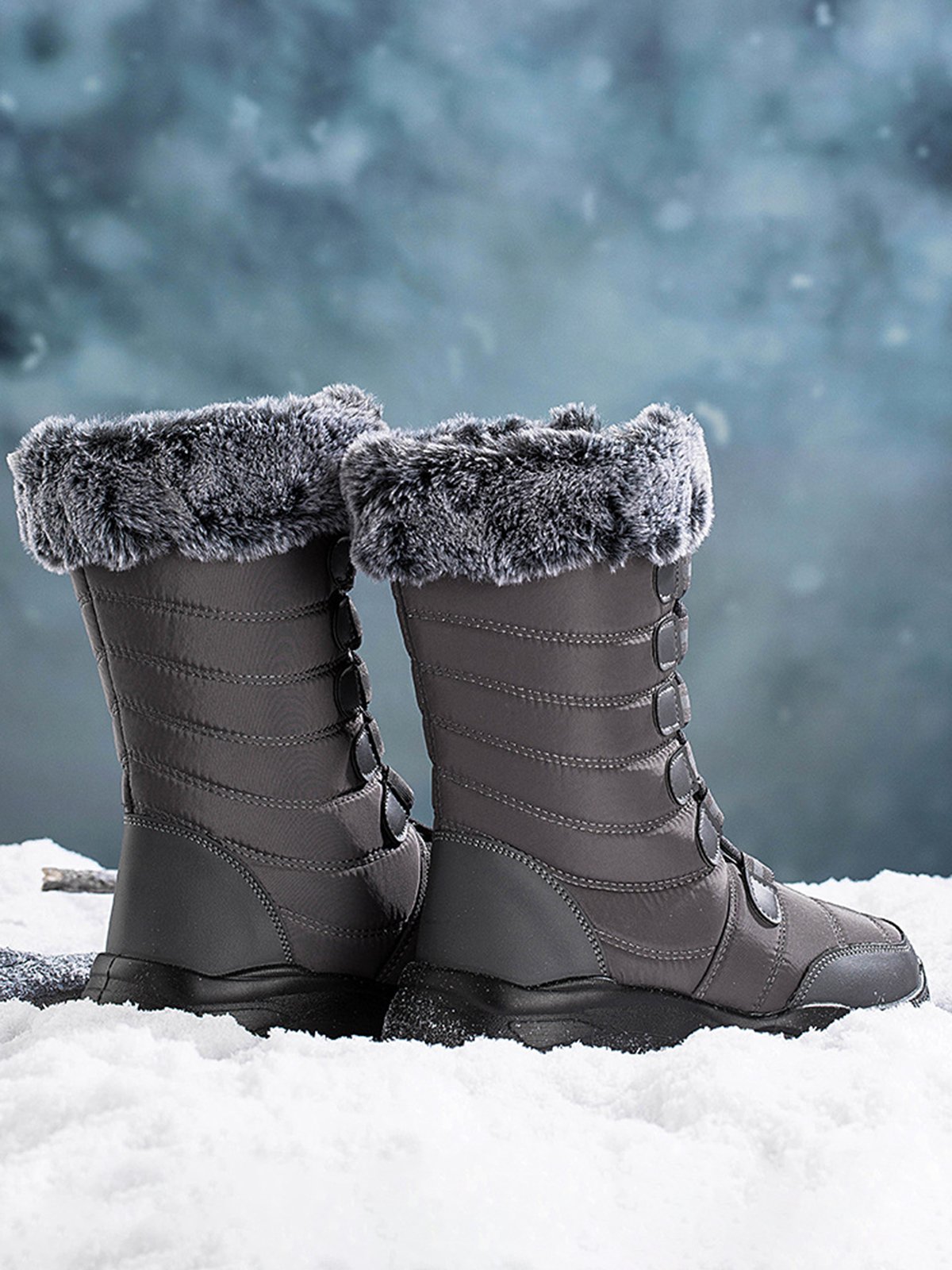 Plus Size Non-Slip Furry Lined Lace-Up Outdoor Boots