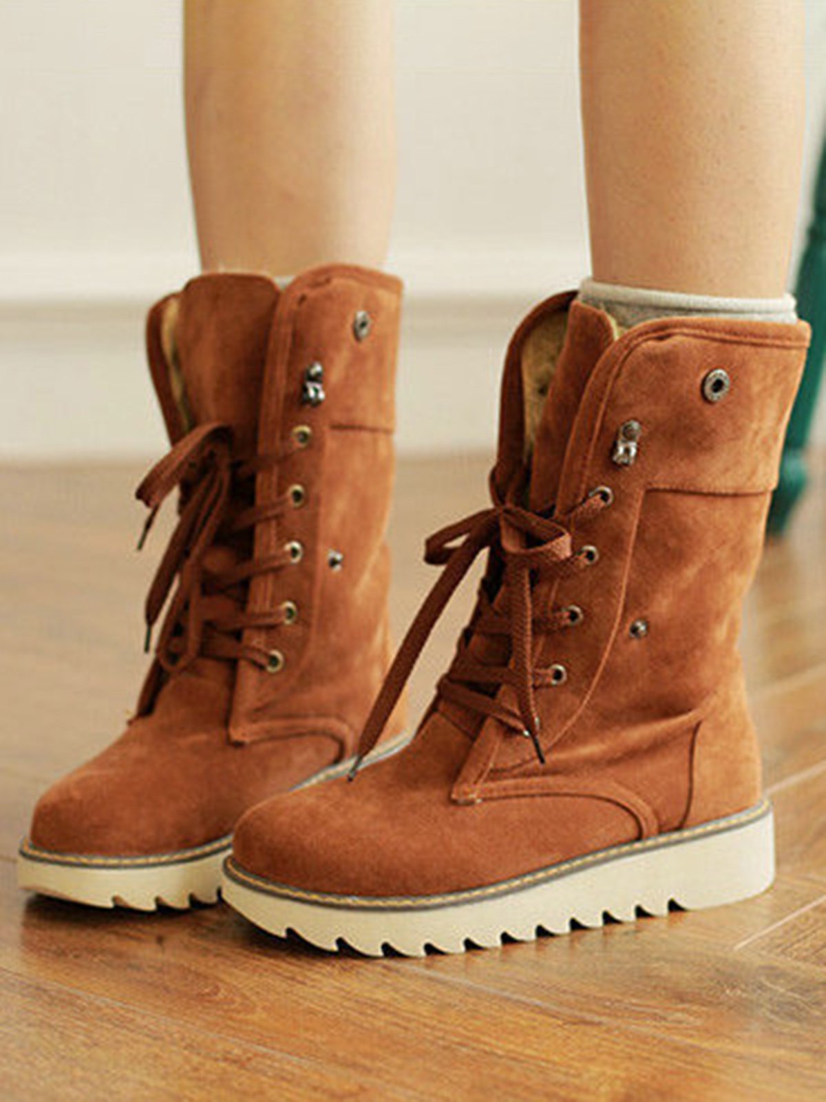 Artificial Suede Upper Long Plush Thermal Boots