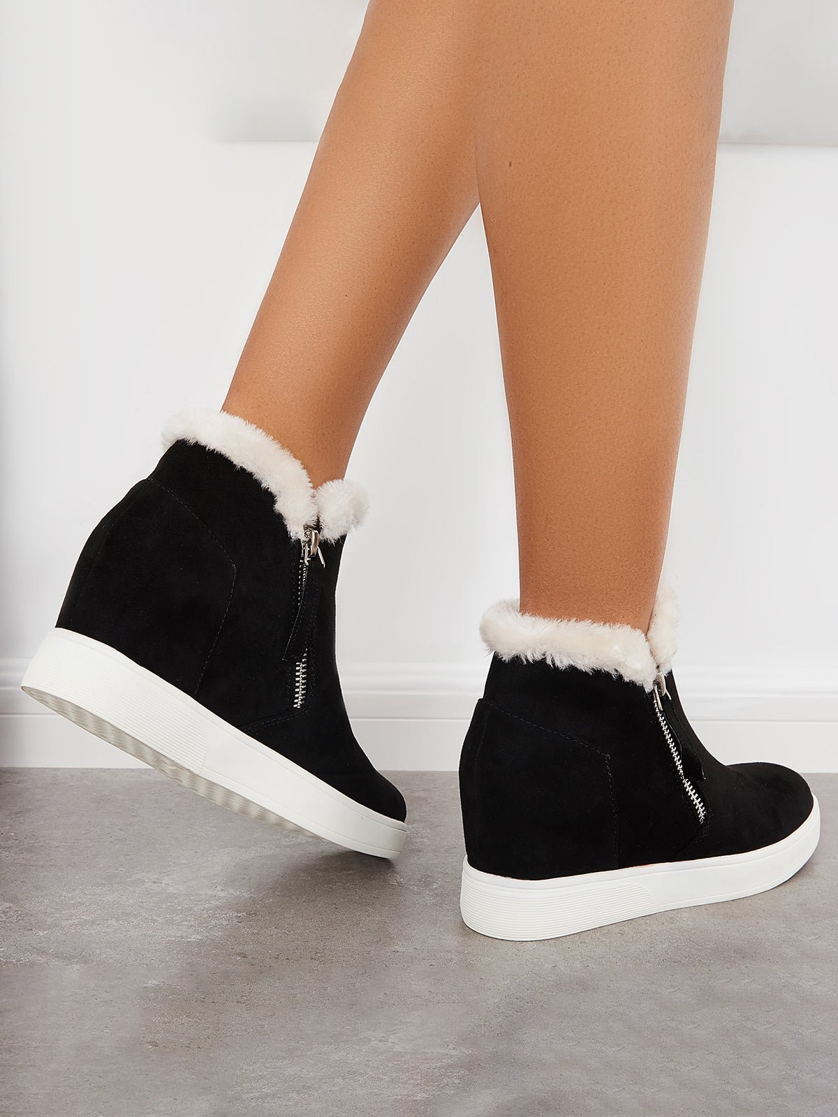 Plus Size Warm Fur Lined Hidden Wedge Ankle Boots