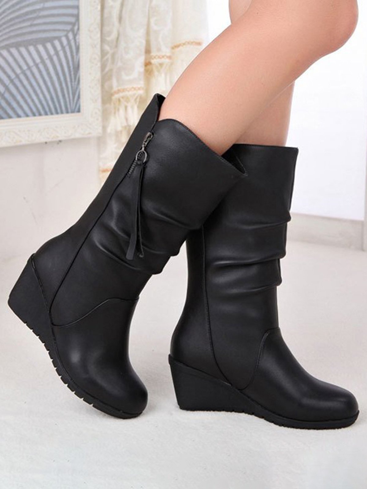 Casual Thermal Lined Side Zip Wedge Snow Boots