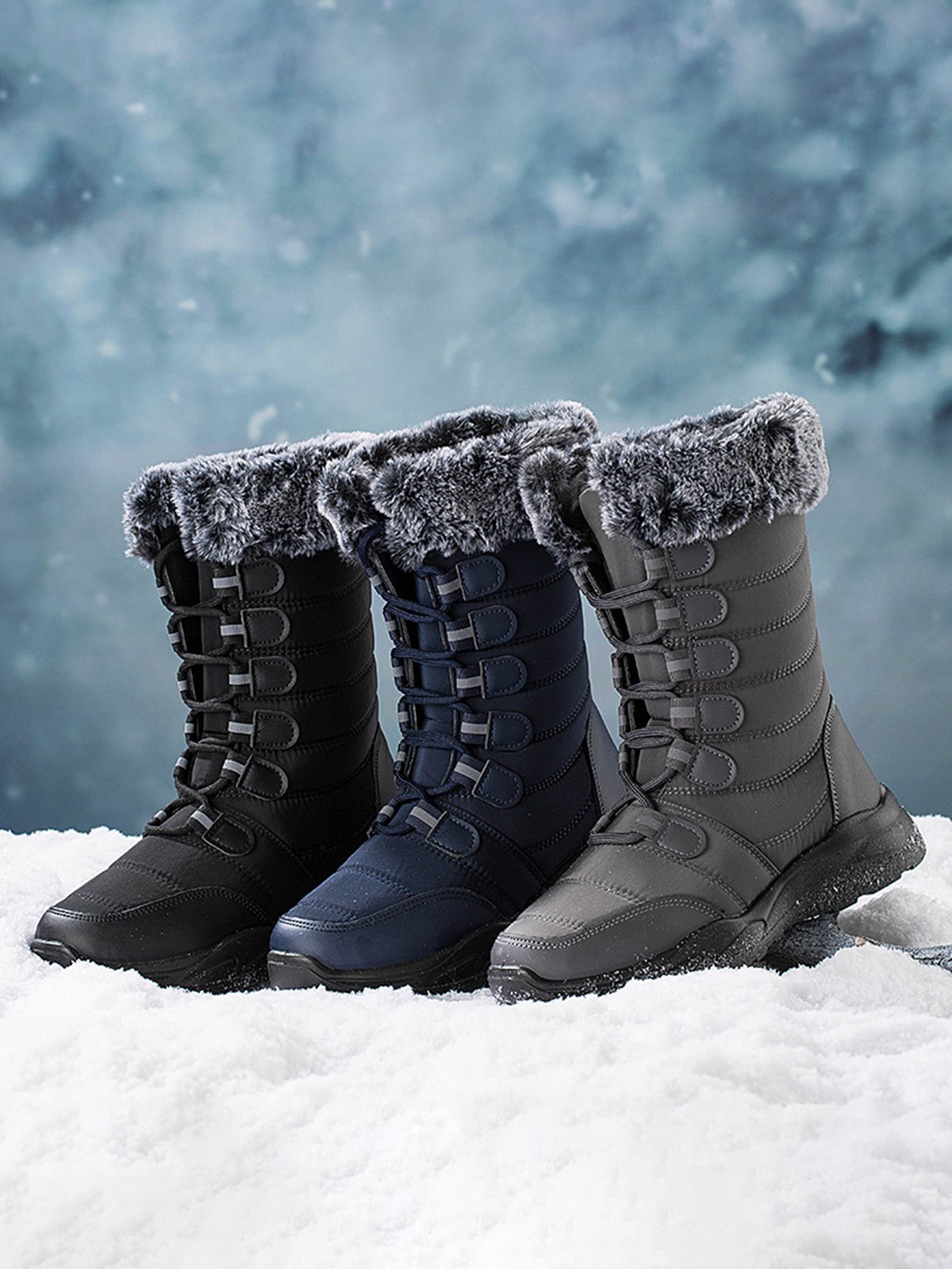 Plus Size Non-Slip Furry Lined Lace-Up Outdoor Boots