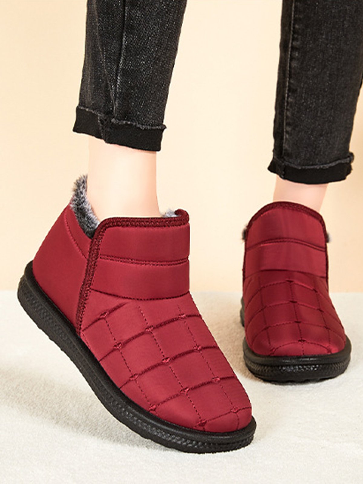 Winter Casual Embossed Slip On Snow Boots