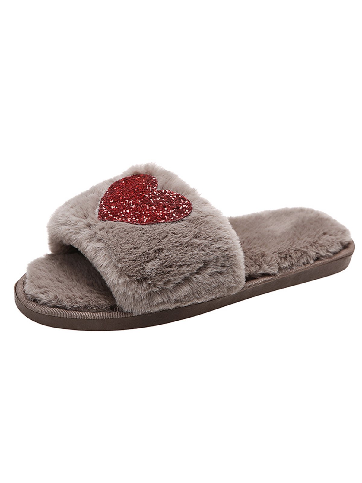 Heart Glitter Decor Fluffy Open-Top Slippers