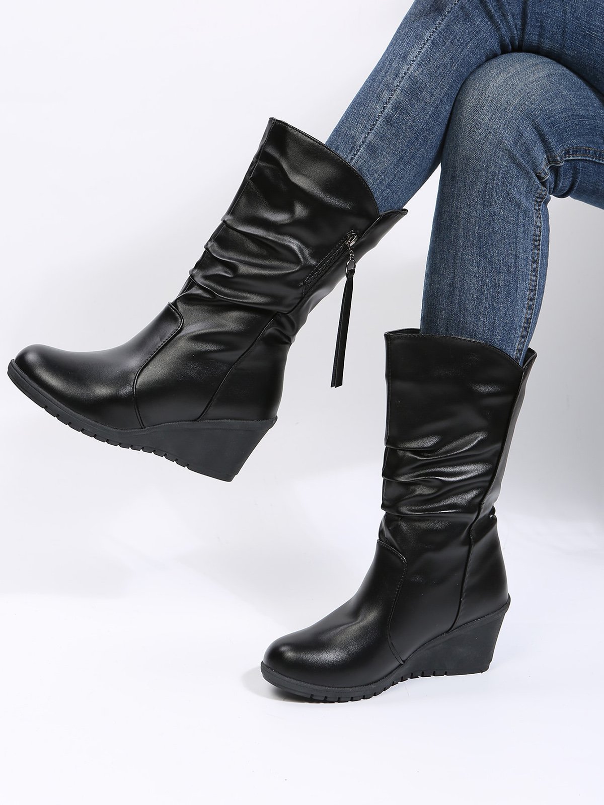 Casual Thermal Lined Side Zip Wedge Snow Boots