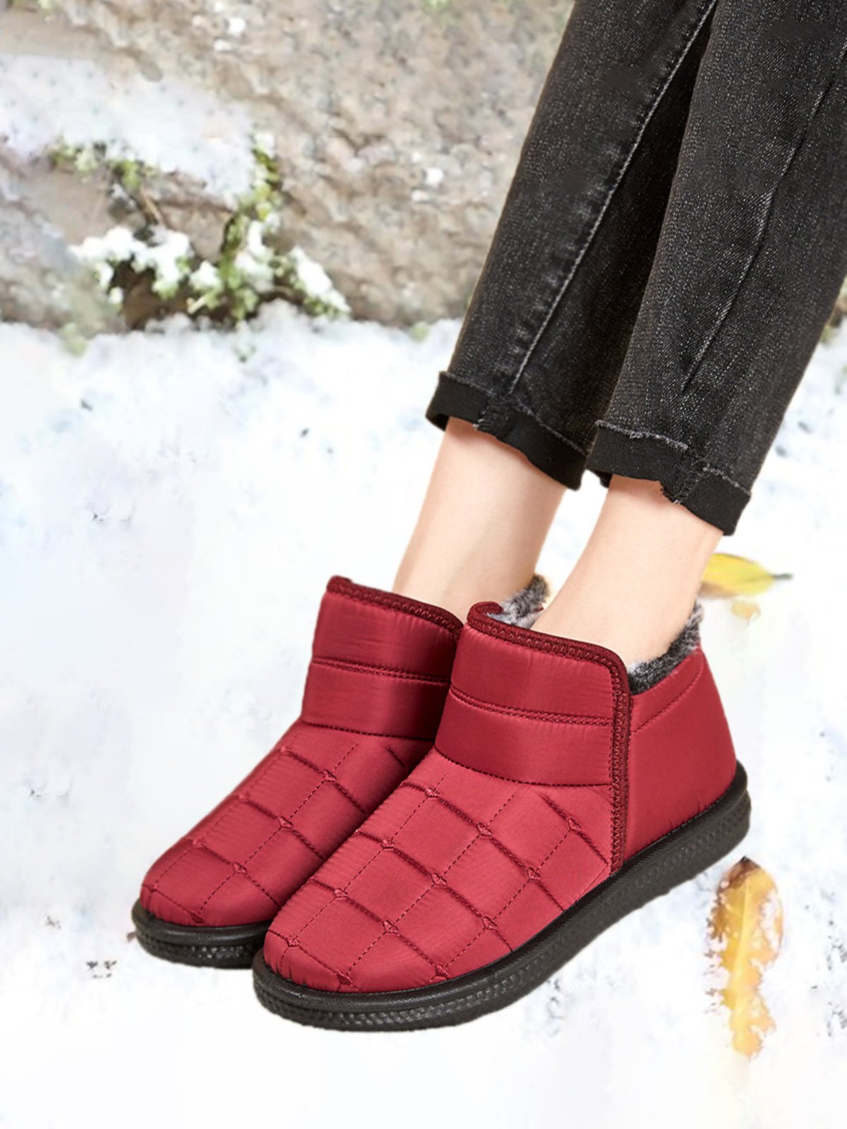 Winter Casual Embossed Slip On Snow Boots