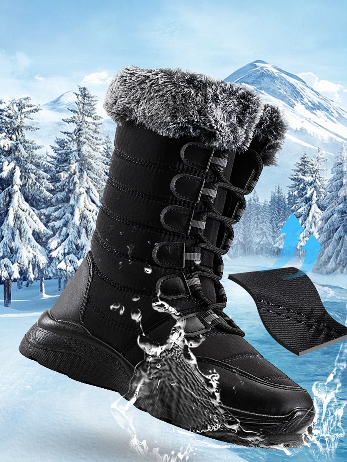 Plus Size Non-Slip Furry Lined Lace-Up Outdoor Boots