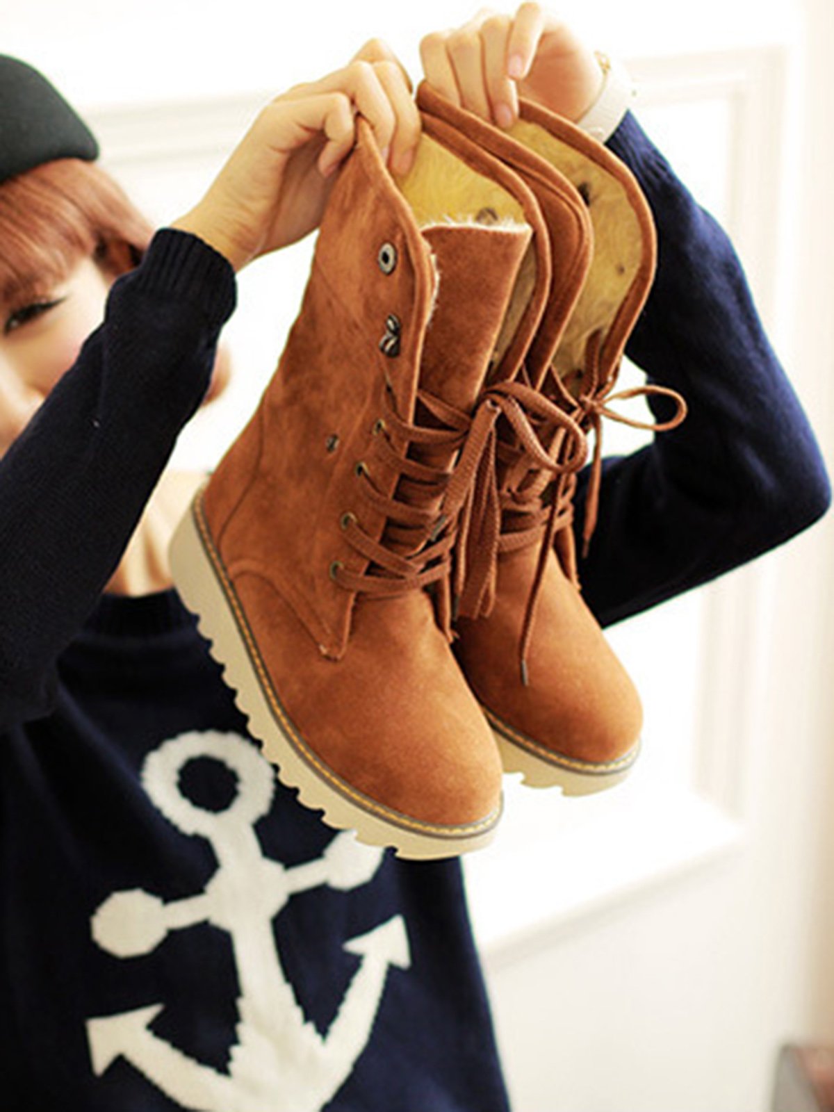 Artificial Suede Upper Long Plush Thermal Boots