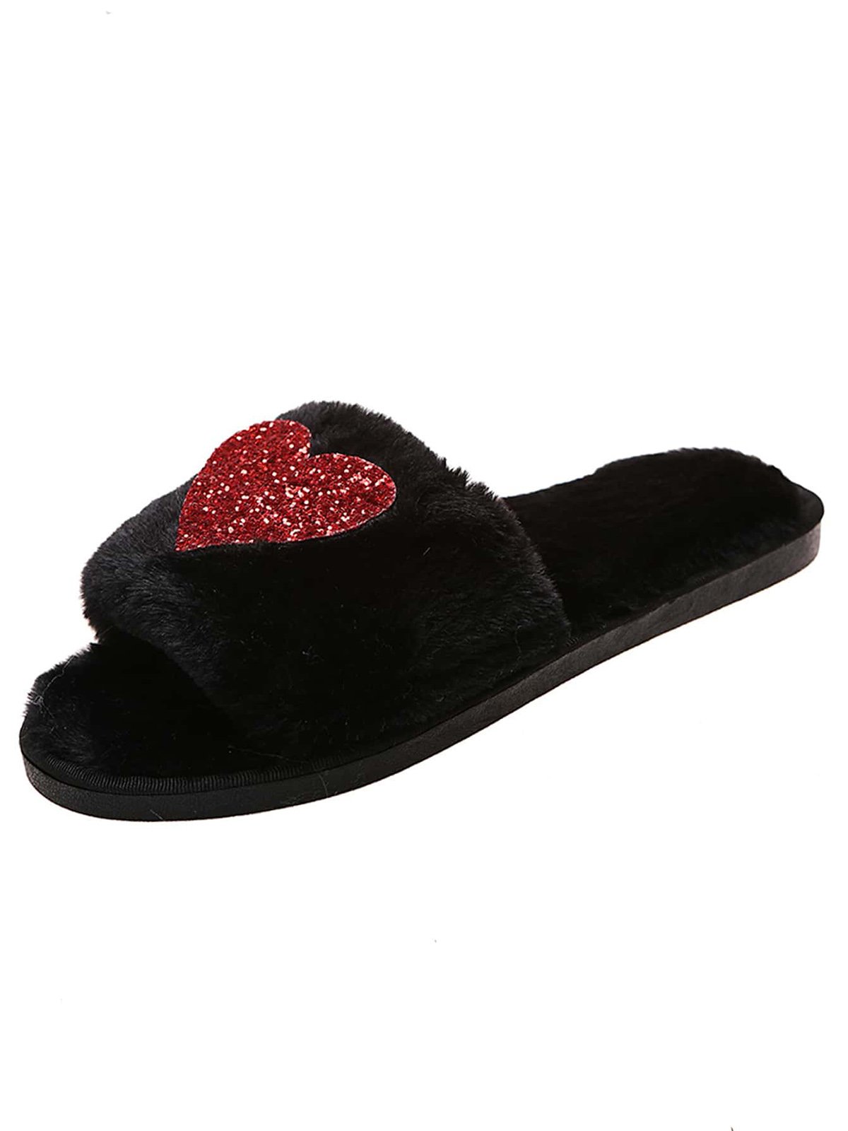 Heart Glitter Decor Fluffy Open-Top Slippers