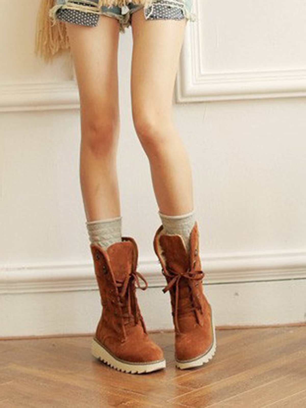 Artificial Suede Upper Long Plush Thermal Boots