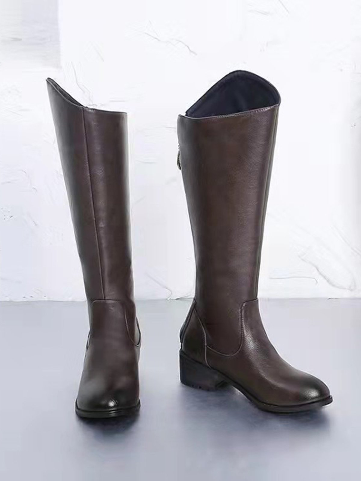 Plus Size Vintage Back Zip Riding Boots with Buckle Decor