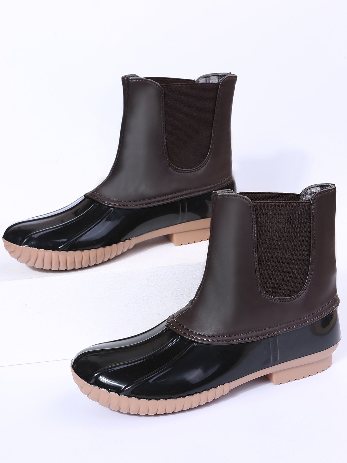 Leopard Plain Plush Warm Panel Waterproof Duck Bean Boots