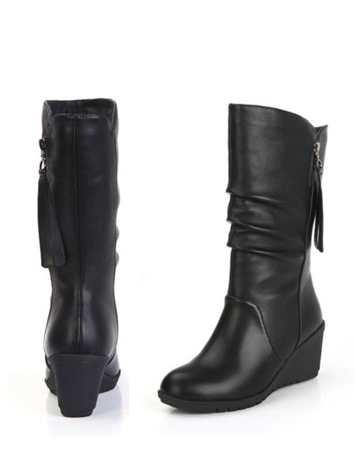 Casual Thermal Lined Side Zip Wedge Snow Boots