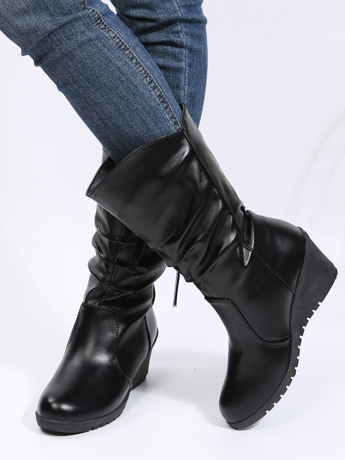 Casual Thermal Lined Side Zip Wedge Snow Boots