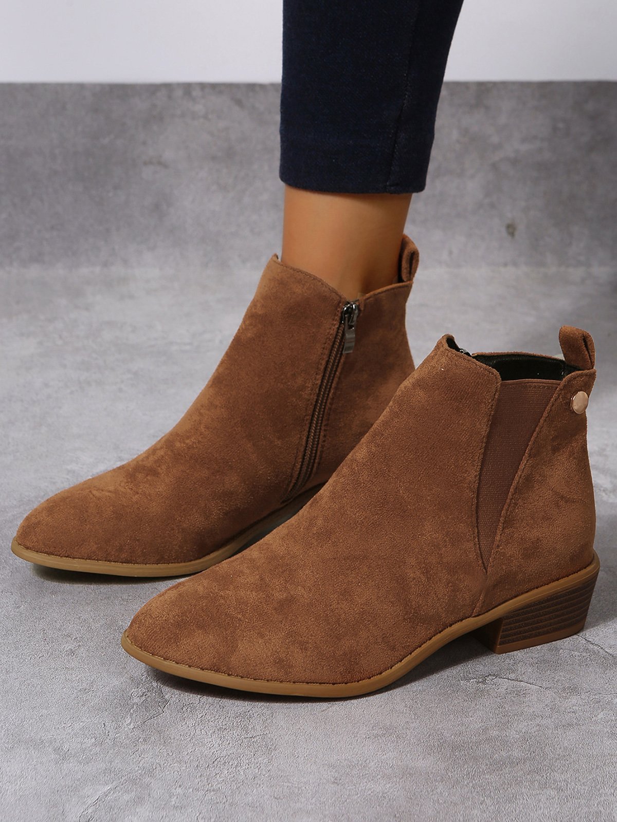 Brown Faux Suede Simple Commuting Chelsea Boots