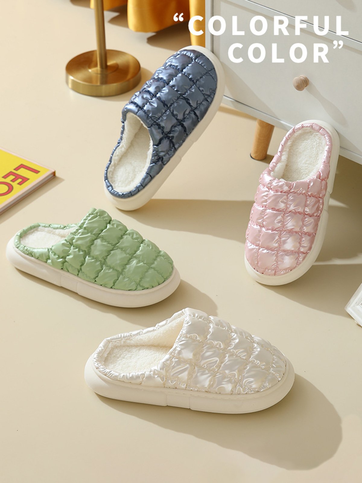 Plus Size Thermal Lined Quilted Bedroom Slippers