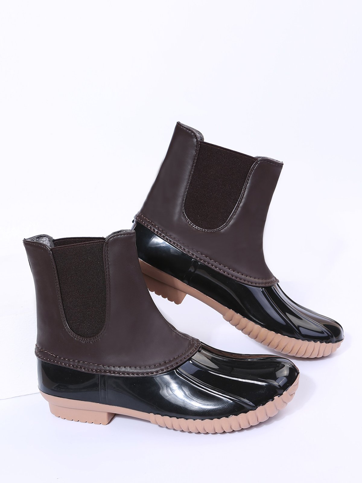 Leopard Plain Plush Warm Panel Waterproof Duck Bean Boots