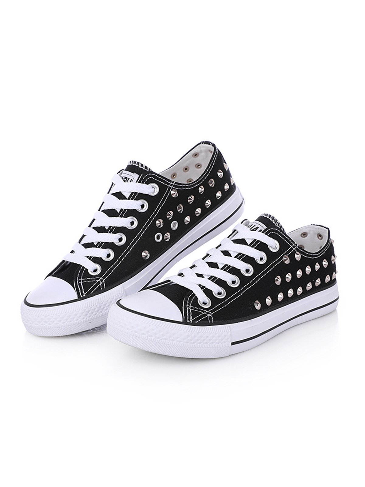 Rhinestone Lace-up Canvas Sneakers