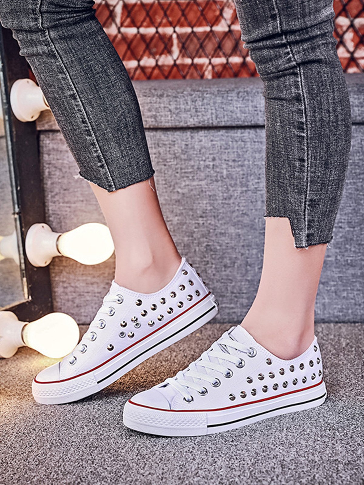 Rhinestone Lace-up Canvas Sneakers