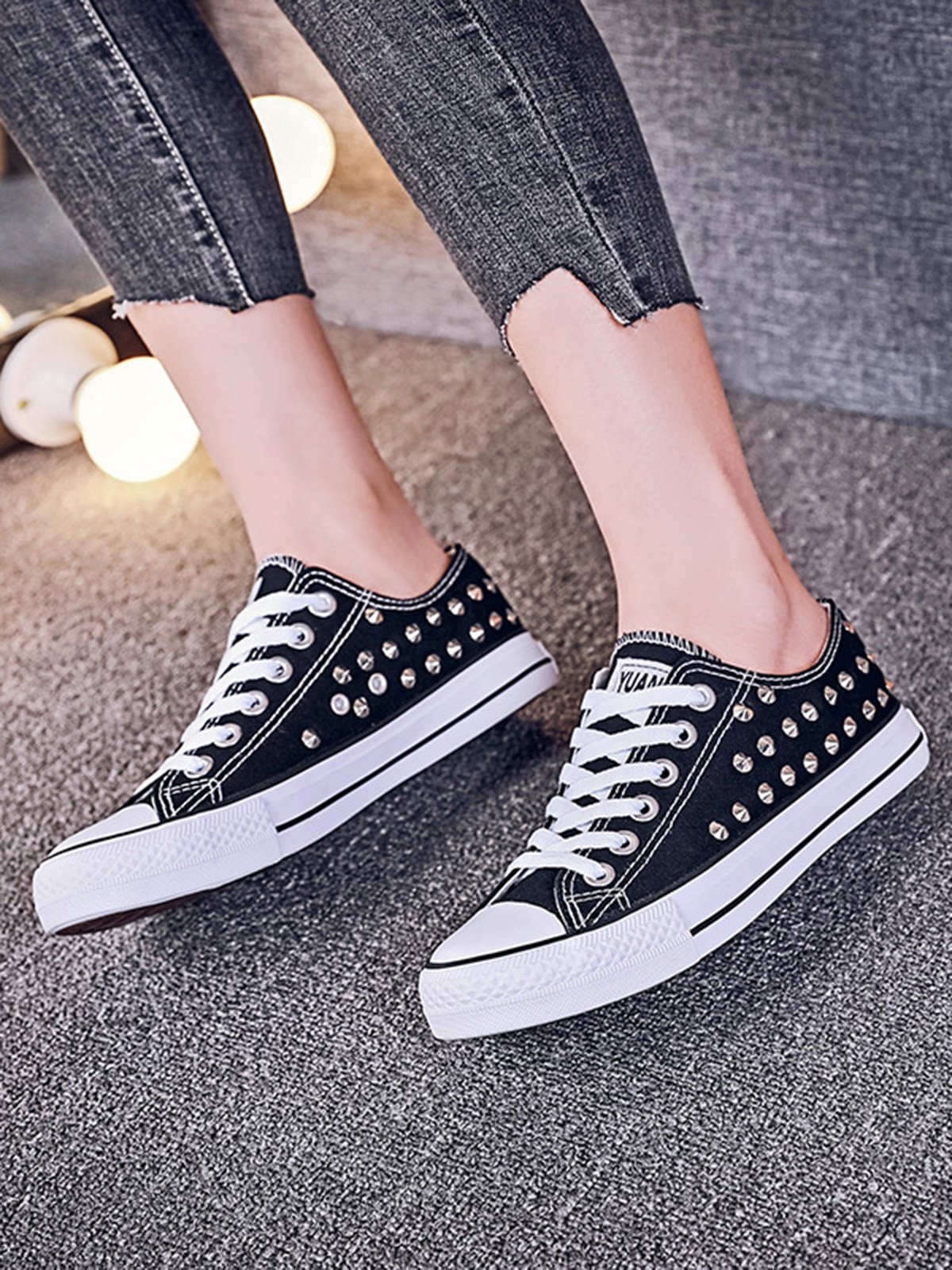 Rhinestone Lace-up Canvas Sneakers