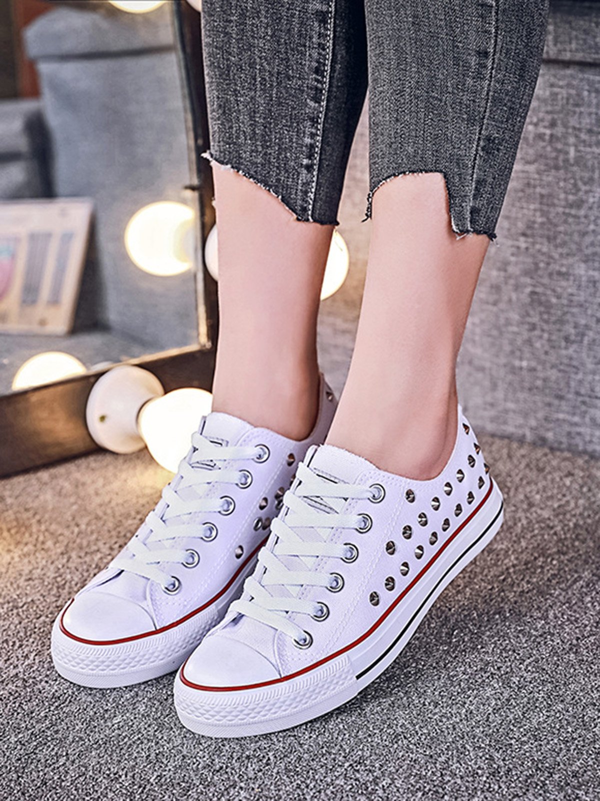 Rhinestone Lace-up Canvas Sneakers