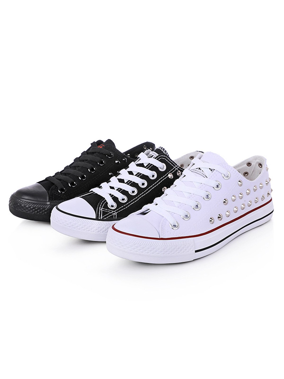 Rhinestone Lace-up Canvas Sneakers