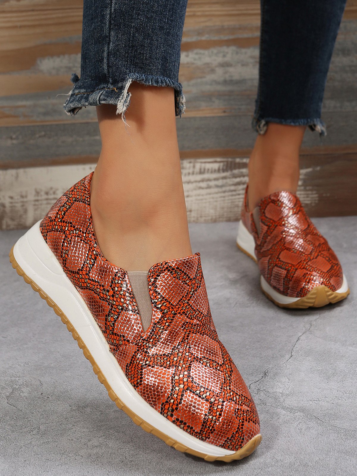 Women's Snakeskin Casual Slip On Sneakers