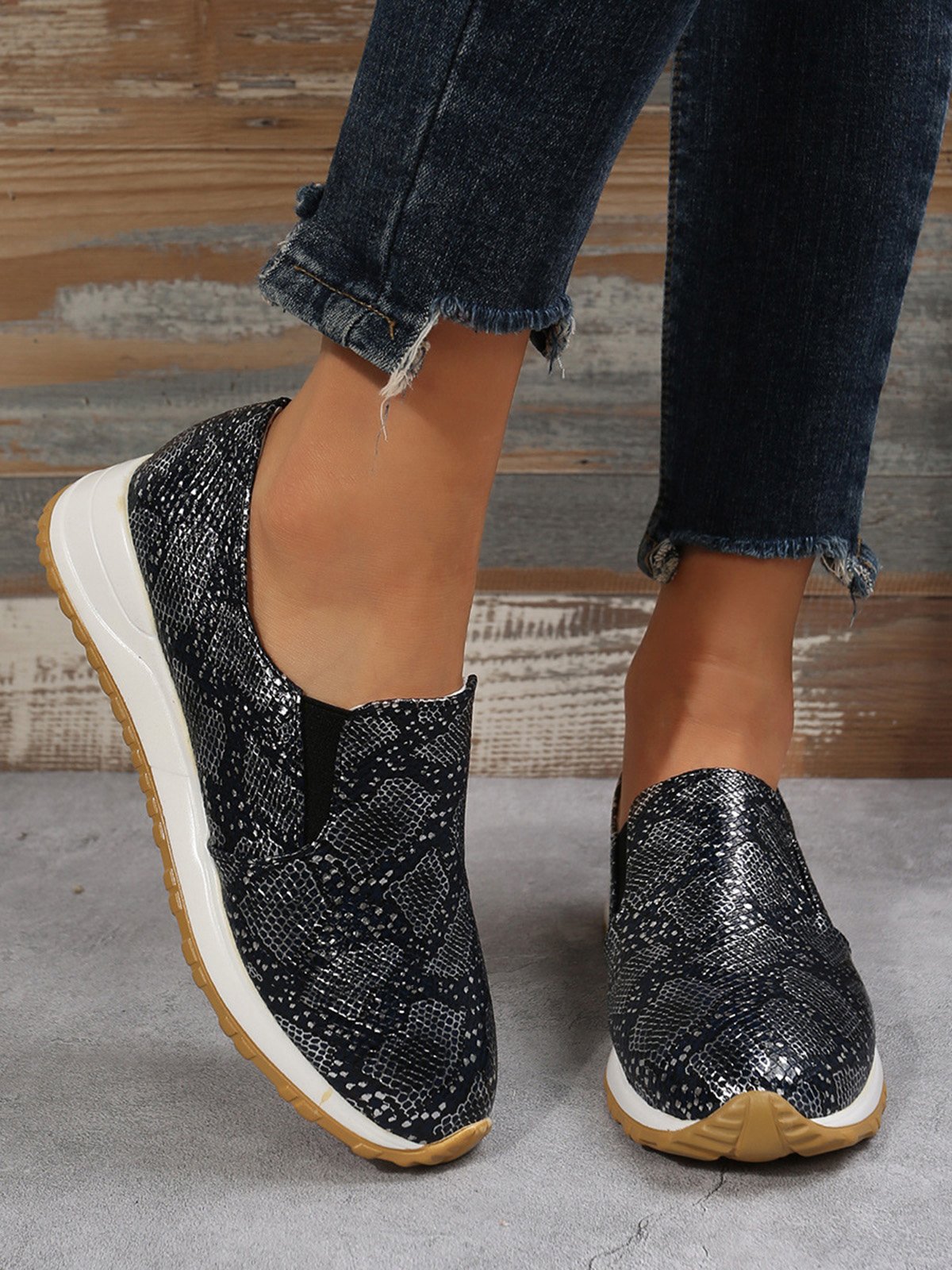 Women's Snakeskin Casual Slip On Sneakers