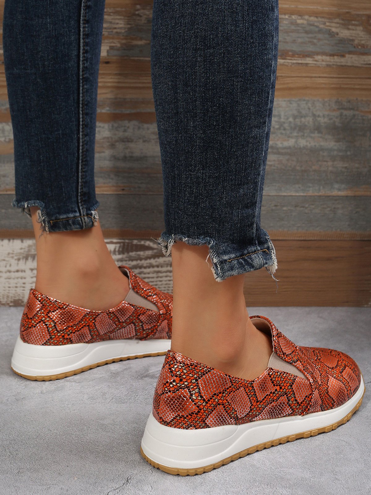 Women's Snakeskin Casual Slip On Sneakers