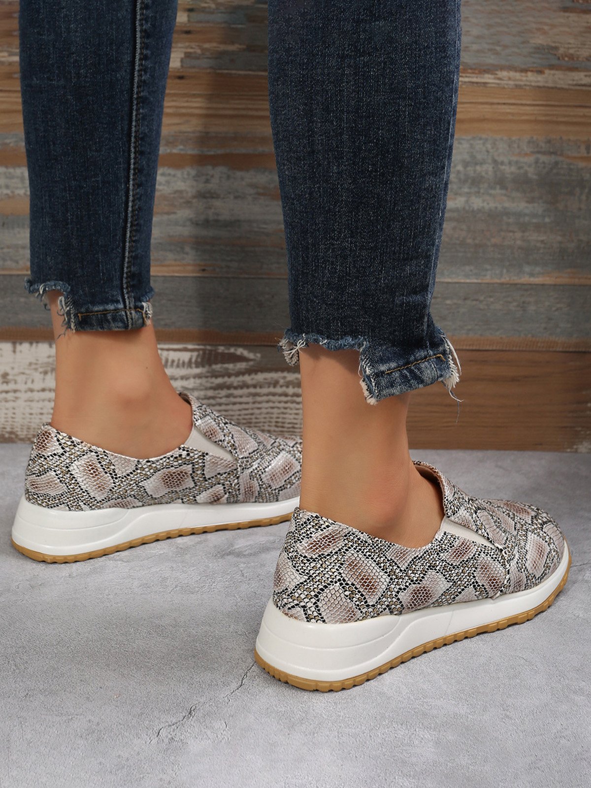 Women's Snakeskin Casual Slip On Sneakers