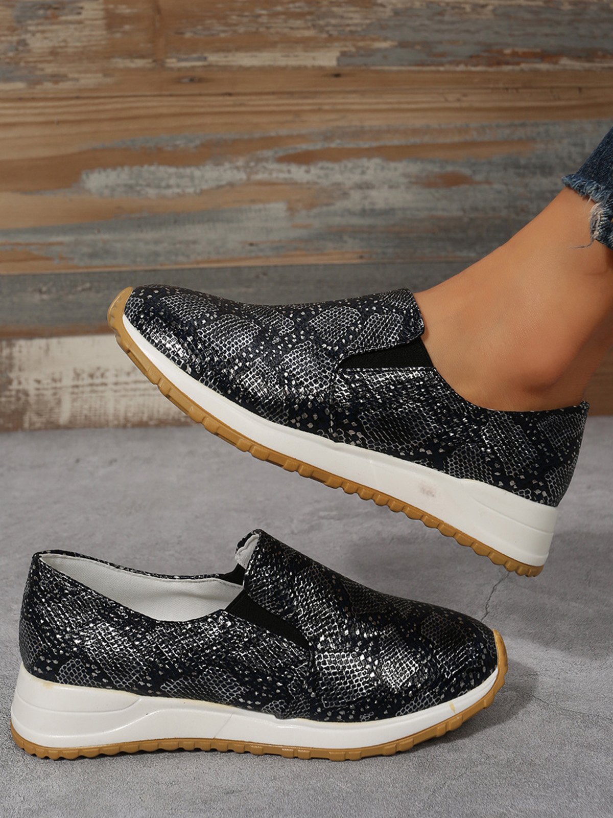 Women's Snakeskin Casual Slip On Sneakers