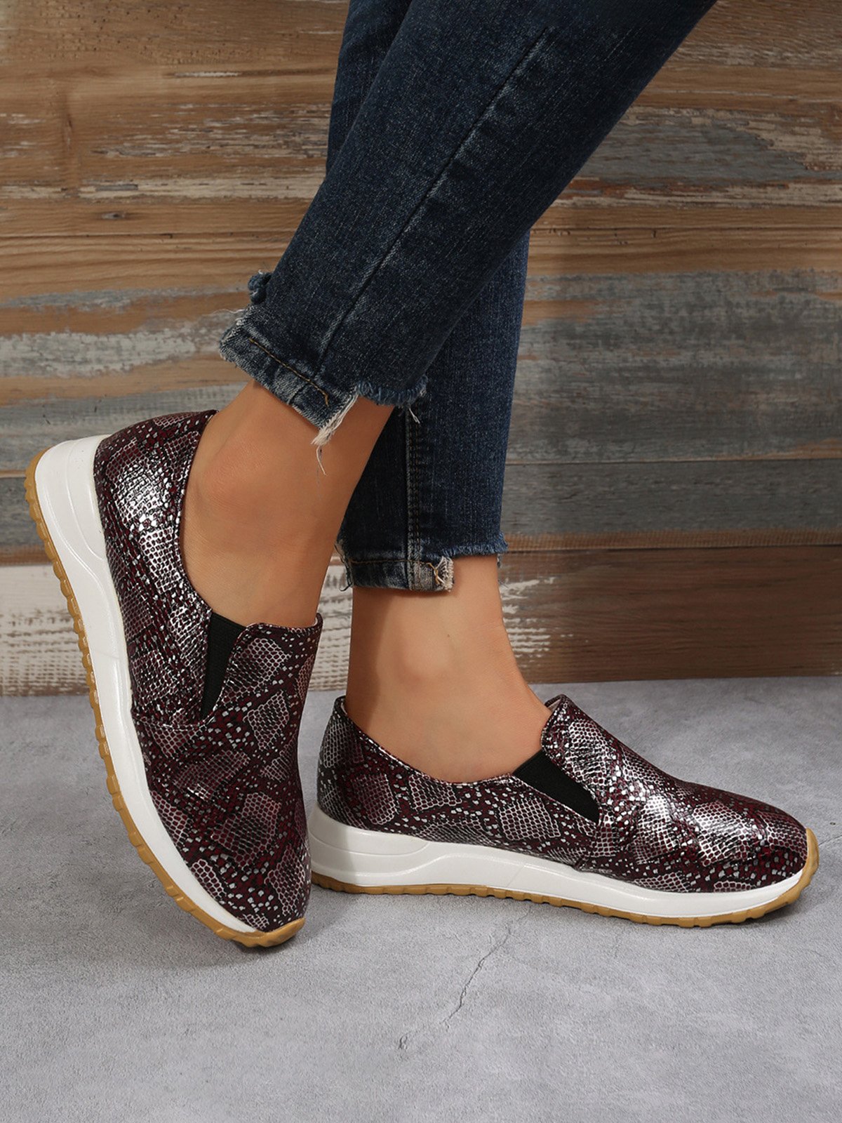 Women's Snakeskin Casual Slip On Sneakers