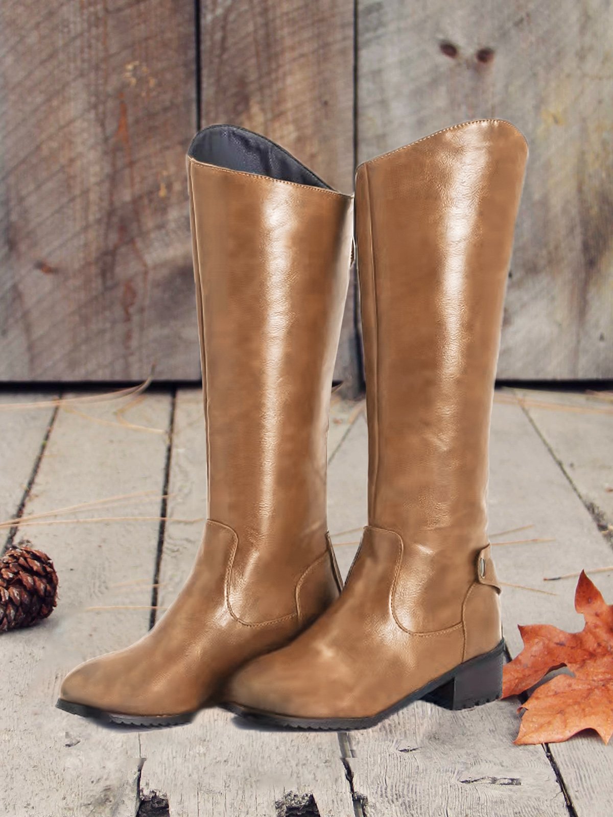 Plus Size Vintage Back Zip Riding Boots with Buckle Decor