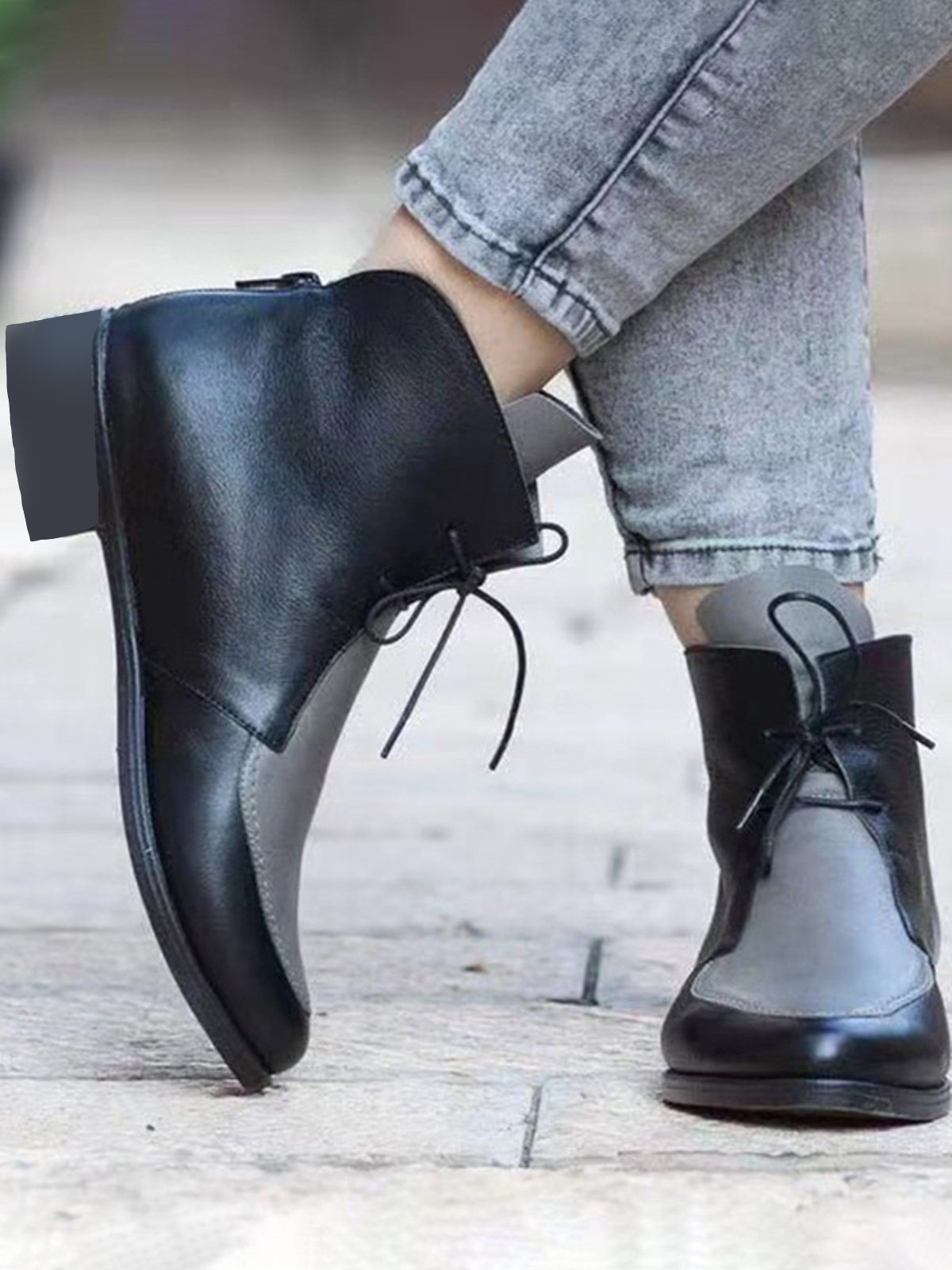 Comfortable Soft Leather Colorblock Lace-Up Pointed Toe Chukkas Booties
