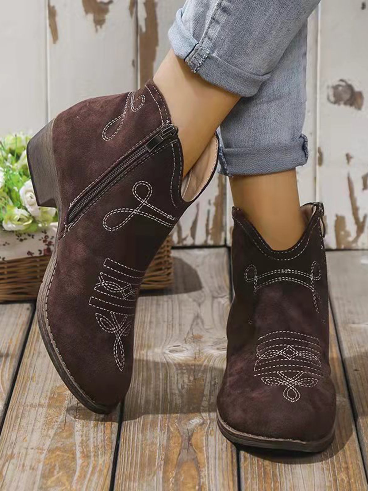 Soft Faux Suede Pointed Toe Chunky Heel Booties