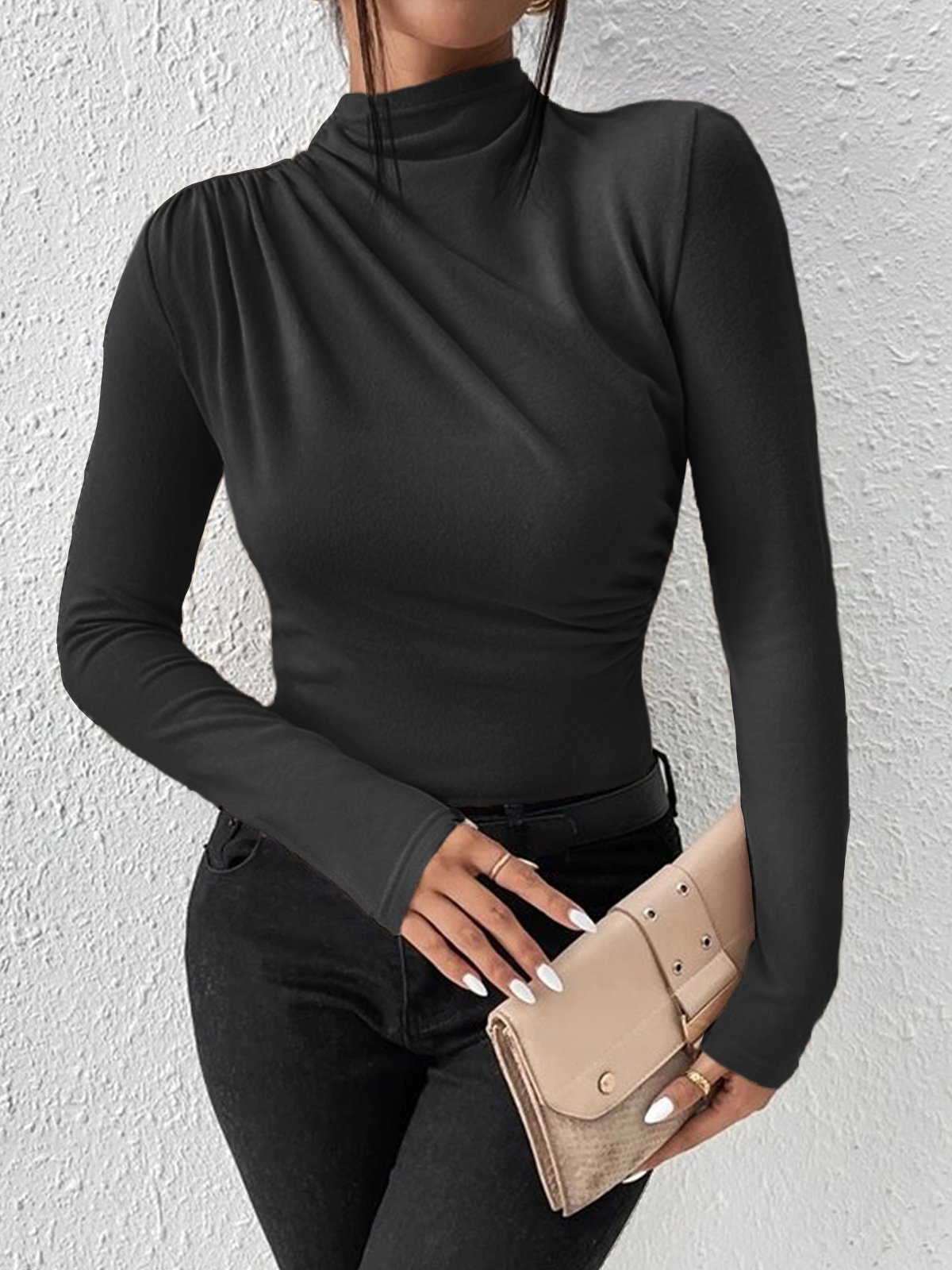 Turtleneck Regular Fit Plain Casual T-Shirt