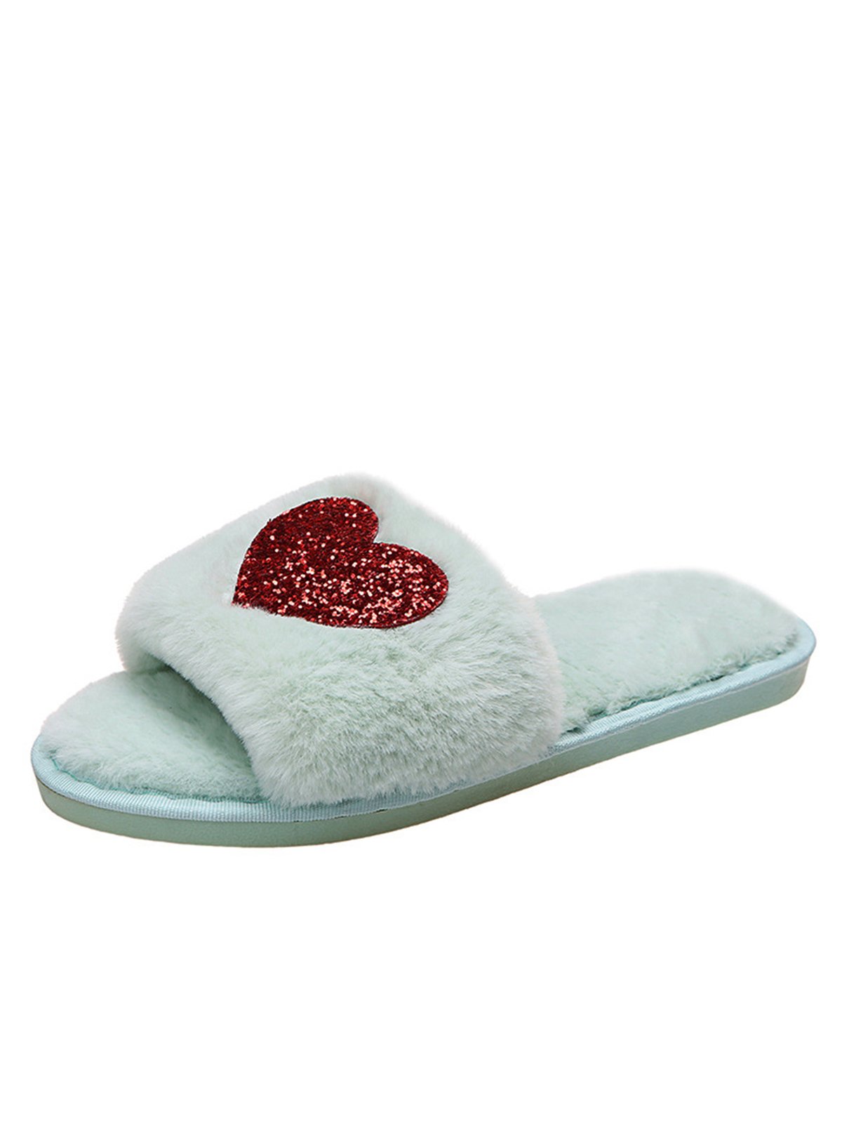 Heart Glitter Decor Fluffy Open-Top Slippers