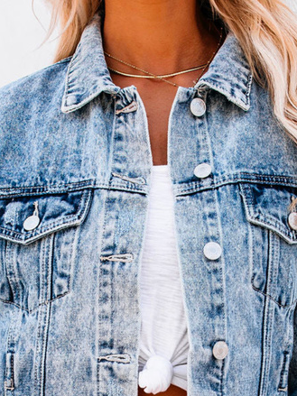 Casual Long sleeve Outwear Denim Jacket