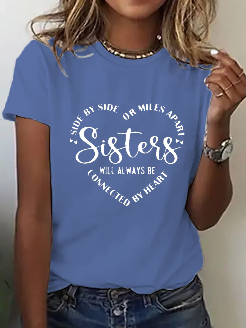 Text Letters Jersey Loose Crew Neck T-shirt