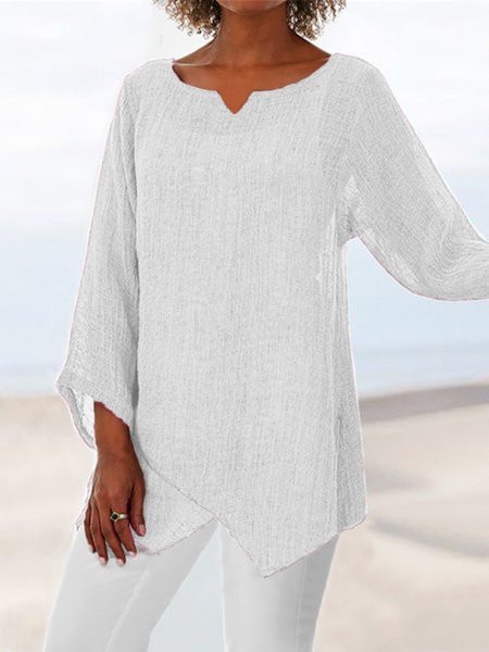 Casual Bamboo Solid V Neck Blouses